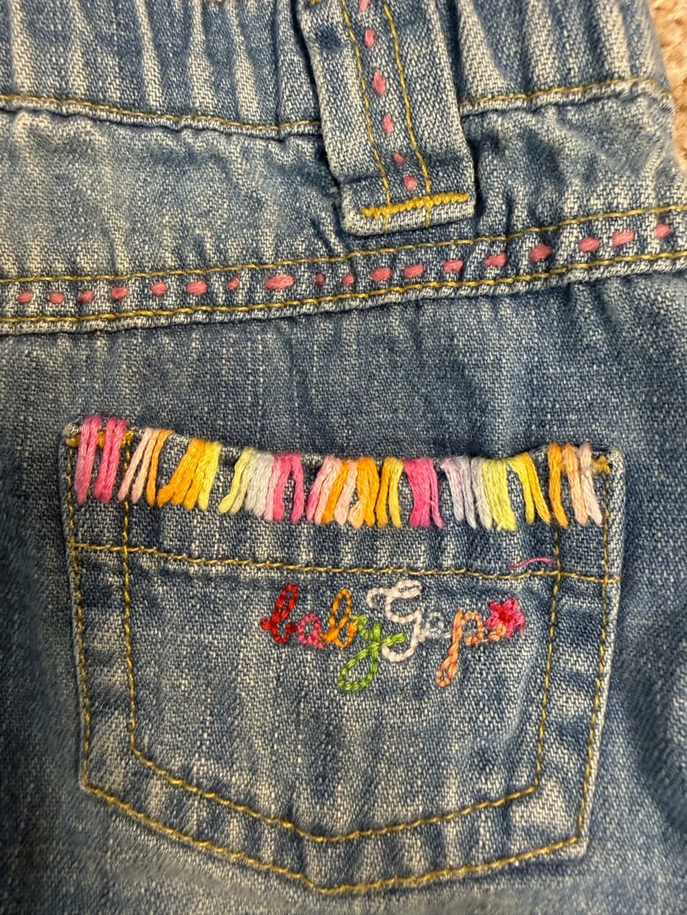 Baby GAP Embroidered Jean Denim Overall Dress‎ Butterfly Girly Colorful 6-12m